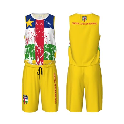 Central African Republic Flag Grain (4) Basketball Jersey Uniform Suit for Men Adults Training Athletic Set