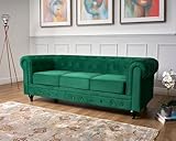 Bravich Velvet Chesterfield Sofa- Green. 3 Seater Settee, Soft Plush Fabric Couch. Living Room Furniture, Easy Clean. 3 Seater- 209cm x 90cm x 78cm - Image 2