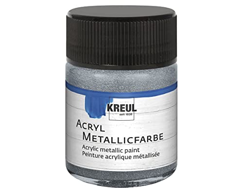 KREUL 77572 - Acryl Peinture acrylique métallisée Argenté Pot en verre de 50 ml Peinture à base d’eau opaque et crémeuse avec un effet métallisé glamour Sèche rapidement et résiste à l’eau