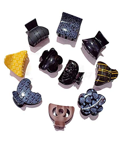 Soham International Multicolour Plastic Hair Clutch/Claws/Clips for Women -Combo of 12 Pieces (Colours & Design May Vary)