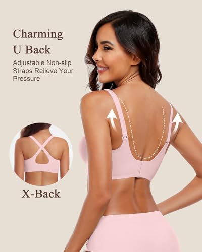 Image of HORISUN Wireless Seamless Bras for Women No Underwire Wavy V Neck Soft Support Full Coverage Comfortable Bra