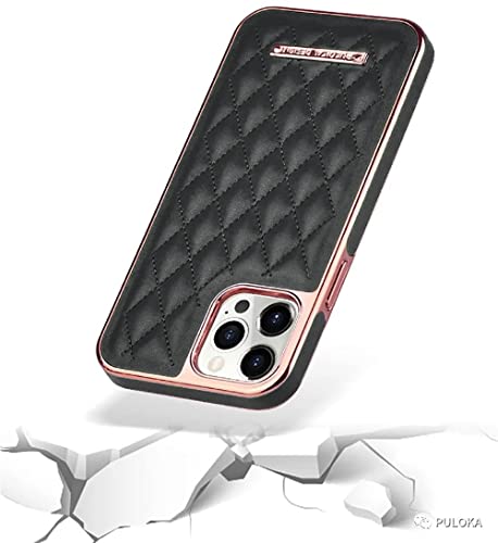Image of PULOKA iPhone 13 Leather Cover Electroplated Back Case Royal Diamond Specially Designed Cover for Apple iPhone 13 6.1 inchinch - Black