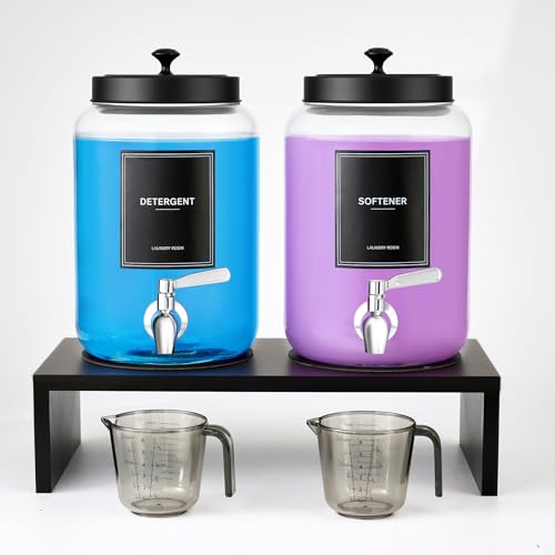 Glass Laundry Detergent Dispenser with Bamboo Shelf, 108oz Liquid Dispensers