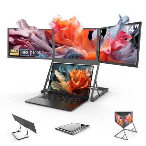 Triple Laptop Screen Extender 14 Inch 1200P FHD 3 Monitor Quad Portable Screen Extender for Laptops Compatible with Windows/Mac (M1 M2 M3 M4 M5 Linux Ubuntu Chrome OS)