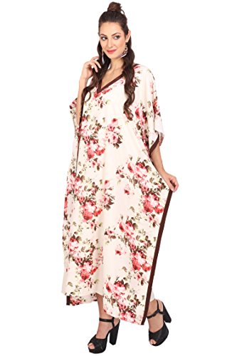 Womens Kaftan Tunic Kimono Dress Ladies Summer Evening Maxi Party One Size Fits 10-24 (One Size, 116-CREAM)