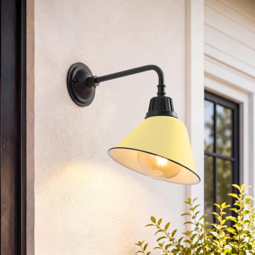 Image of JONATHAN Y Croydon 1-Light Gooseneck Barn Sconce 9.63 inch, Matte Yellow | Metal Bell Shade, Farmhouse Industrial Wall Fixture, Indoor or Outdoor, LED Bulb Included, Dimmable, For Porch, Patio