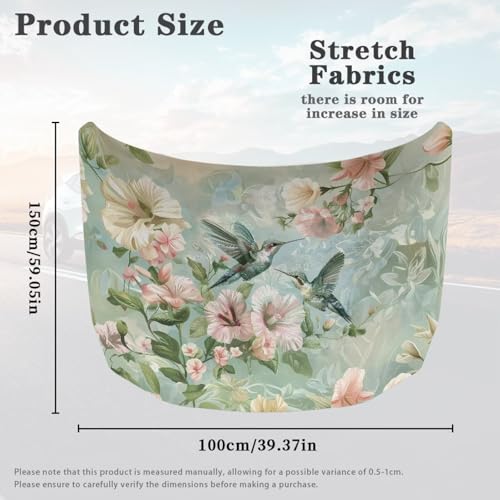 Image of Hummingbird Car Hood Protector, Countryside Floral Bird Can be Washed Automotive Exterior Accessories, Rural Hibiscus Car Hood Decoration and Protection