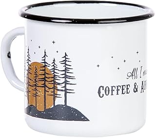 Coffee & Adventure wysokiej jakości emaliowany kubek o wyglądzie outdoorowym, lekki i nietłukący, na kemping i trekking od MUGSY.de