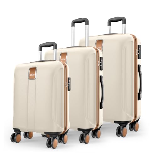 Image of Safari Thorium Royale 8 Wheels Set of 3 Trolley Bags Hard Case Polycarbonate Luggage, TSA Lock, Wet Pouch Organized Interior, Suitcase for Travel, Trolley Bags for International Travel, Vanilla Tan