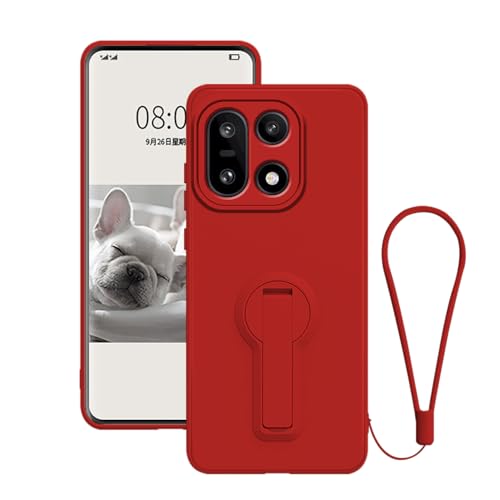 Coque OnePlus 15 silicone rouge avec support bague et dragonne intégrée