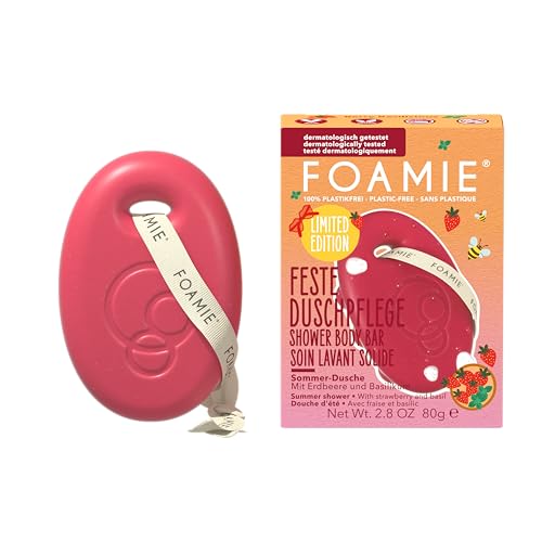 Foamie Feste Duschpflege Berry Basilicious – Fruchtig-frischer Duft mit Erdbeere & Basilikum – 3-in-1: reinigt, pflegt & massiert – Hautfreundlicher pH-Wert – Ohne Plastik, ideal für empfindliche Haut