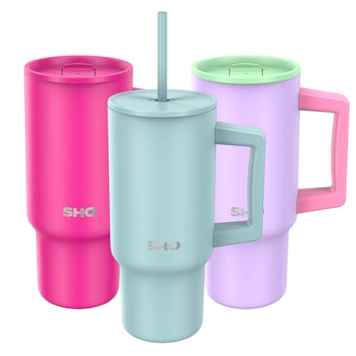 SHO XL Tumbler - Insulated Stainless Steel Reusable Water Bottle Iced Coffee Travel Mug with Handle, Straw Lid & Slider Lid - 900ml / 30 oz - Cold 24 Hours - Hot 12 Hours (Arctic Mist, 900ml)
