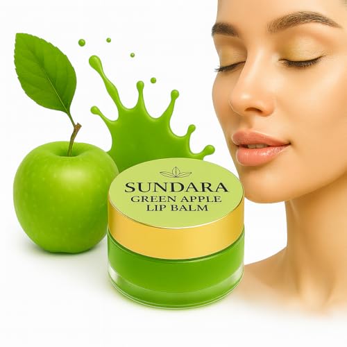 Image of SUNDARA Green Apple Lip Balm 8g for Dry & Chapped Lips | Shea Butter, Vitamin E & Natural Oils | Moisturizing Lip Care for Soft, Smooth & Nourished Lips | Green Apple Flavor Lip Balm for Men & Women