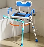 Bluelog Sliding Shower Chair with Padded 360° Swivel Seat, 330lbs Tub Transfer Bench, Non-Slip Arms, Safety Belt, Adjustable Height for Elderly & Disabled Inside Shower