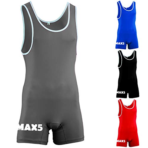 Max Men\'s Wrestling Singlet Bodywear Uniform Fight Gear (Grey, XLarge)