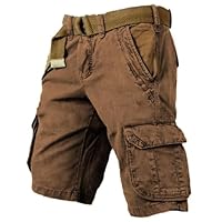 Shorts Et Bermudas Homme Pantalon Cargo Bermuda De Travail avec Élastique À La Taille Vêtements Short Treillis Militaire Baggy Long Camouflage Grande Pantacourt Été Tactique,Café-b,L