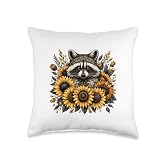 Raccoon Sunflowers Floral Cute Racoon Raccoon Throw Pillow