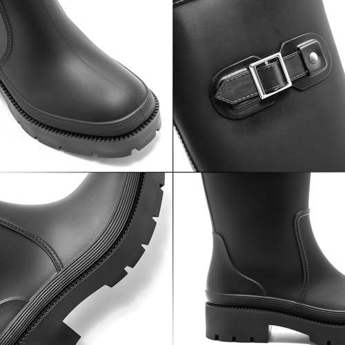 Lvptsh Gummistiefel Damen Hoch Regenstiefel Langschaft Wellington Boots Wasserdichte Gummischuhe Garten Stiefel Anti Rutsch Rain Boots,Schwarz,EU39