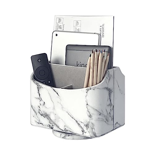 Unionbasic 360 Degrees Rotatable Remote Control/Controller Organizer, Spinning Tv Guide/Mail/Media Desktop Organizer Caddy Holder, Pu Leather With Marble White Pattern #TOP2
