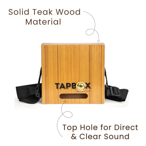 Image of Hype String TapBox Travel Cajon | Portable Cajon Drum with Built-in Brass Jingle, Snare & Rich Bass | Solid Teak Wood | Top Sound Hole | Quick Flip Design | Bag & Strap Included