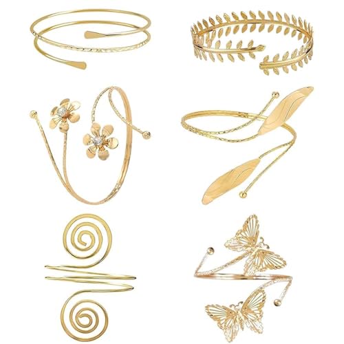 6 PCS Gold Arm Cuff Upper Arm Bracelet Upper Arms Bracelet for Women Gold