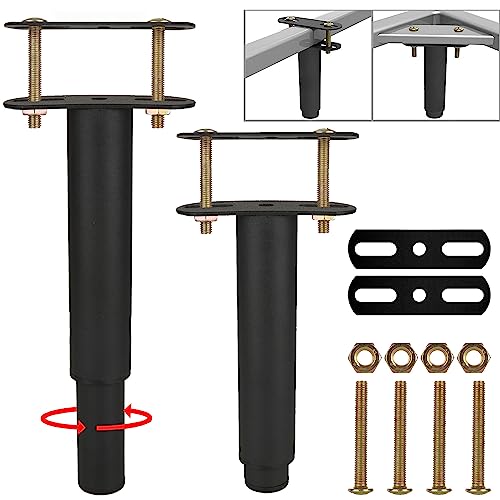 ASelected Pack de 2 Patas para Somier Ajustables 18 33 Cm, Patas Somier Negras de Metal, Soportes Cama con Placas y Tornillos para Sostén Central de Base