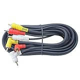 Triple RCA Stereo Audio and Video Cable - Right Angle to Straight 12 FT long
