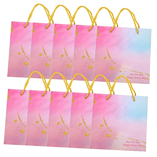 Sacs papier rose pour fête Healvian | Lot de 10 sachets kraft avec poignées taille moyenne