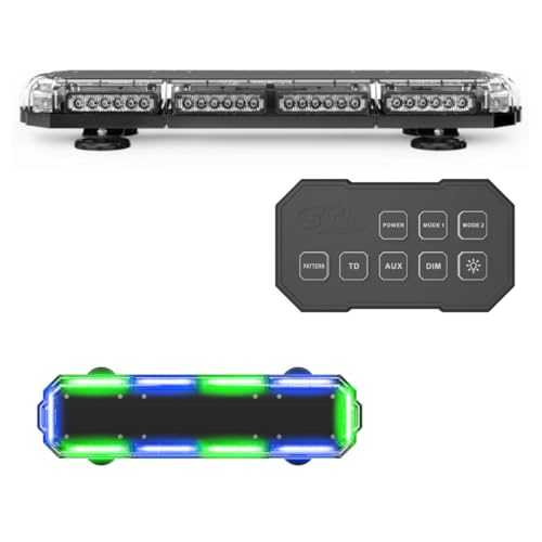 SpeedTech Lights K-Force Micro Elite 21 TIR LED Mini Light Bar 180 Watts Strobe for Trucks, Cars, Plows, and Emergency Vehicles with Magnetic Roof Mount (Blue/Green Alternating)