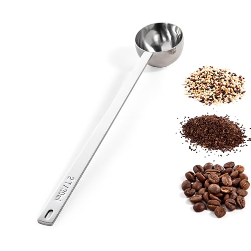 Doosu Coffee Scoop, 18/8 Stainless Steel Coffee Measuring Spoon 25.9 cm Extra Long Handled Tablespoon Scooper for Ground Coffee Beans, Espresso, Protein Powder, Tea (30ml, Silver)