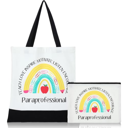 Paterr 2 Pcs Paraprofessional Teacher Gifts Survival Kit Tote Bag Cosmetic Makeup Bag Teaching Assistant Appreciation Gifts