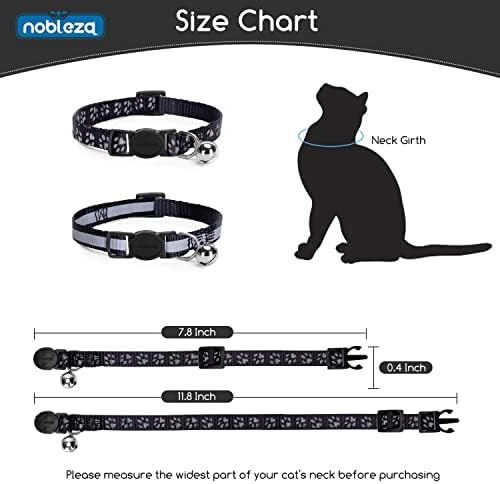 Nobleza Reflective Cat Collars with Bell, Quick Release Safety Buckle Kitten Collar, Adjustable 20-30cm, Suitable for All Girl Boy Cats, Kitten, Pet (2 Pack, Black)