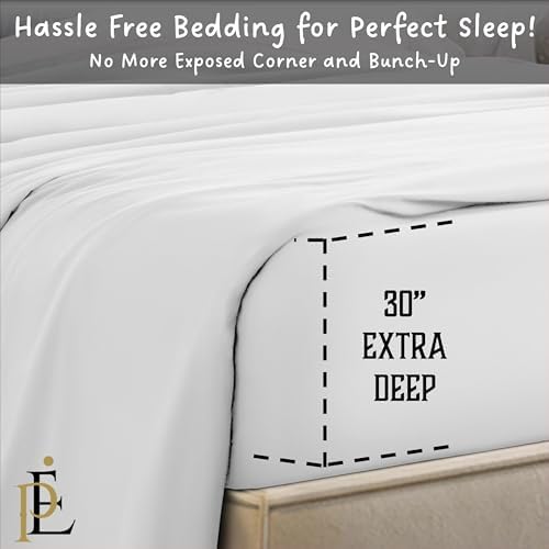 Organic Percale Cotton Sheets - Queen Size 3-Piece Fitted Sheet Set (1 Fitted, 2 Pillowcases) 300 Thread Count Soft & Breathable Percal Cotton Bedding, 30" Deep Pockets - Percale White
