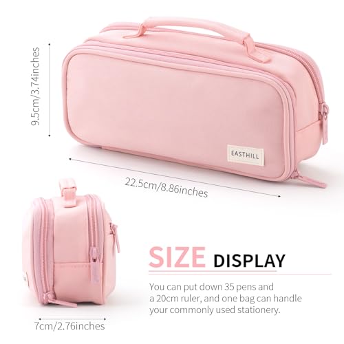 Image of EASTHILL Large Capacity Pencil Case Pen Pouch Organizer Canvas Pencil Bag with Handle School Supplies for Teen Girls-Pink