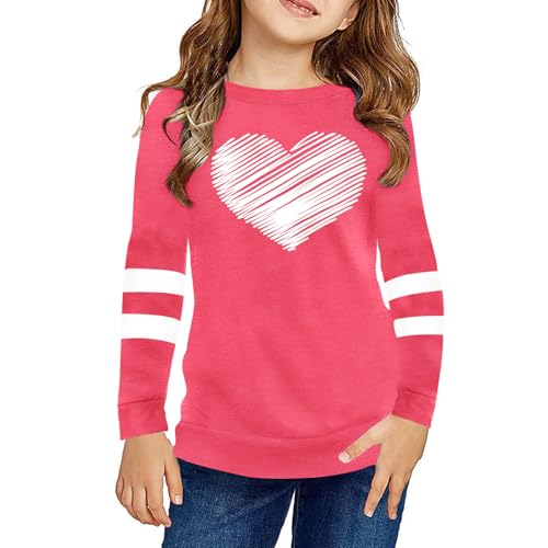 Image of LAZYCHILD Kids Valentine Shirt Girls Valentines Day Shirts Heart Graphic Long Sleeve Striped Tee Tops 5-14 Years