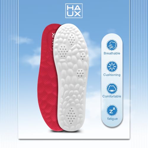 Image of HAUX PU Foam Comfort Insoles for Men | All-Day Cushioning & Durable Support,Lightweight, Durable, and Flexible, Dynamic Arch Technology for Neutral to High Arches (Red, 6)