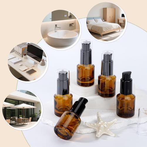 Image of Segbeauty 0.5oz Empty Glass Refillable Travel Bottles, 5pcs Lotion Pump Bottle Dispenser, 15ml Amber Mini Empty Travel Size Bottles for Creams, Small Lotion Dispenser with Pump Liquid Container