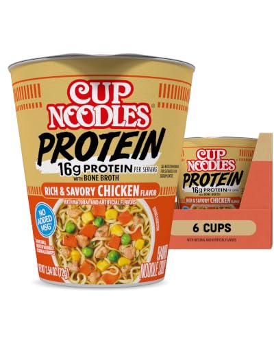 Nissin Cup Noodles Protein Ramen, Chicken Flavor with Bone Broth, 16g Protein, 2.54 Ounce Cup (Pack...