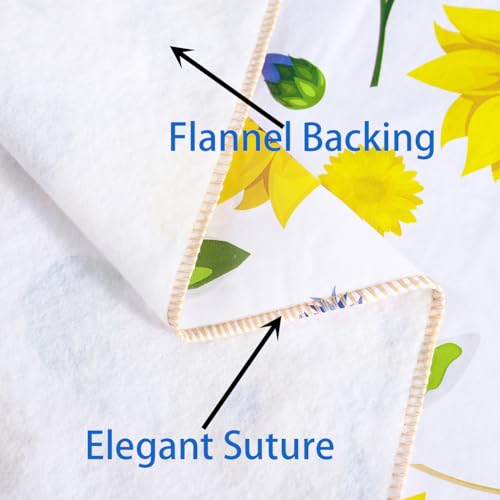 Image of Heavy Duty Vinyl Tablecloth with Flannel Backing Waterproof Oil-Proof Plastic Table Cloth Stain-Resistant Wipeable Rectangle or Square Table Cover for Indoor and Outdoor (Yellow Flower, 60x102 Inch)
