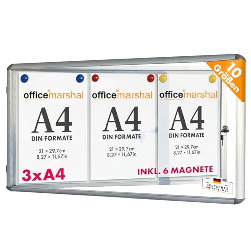 Vitrine 3 x A4 OfficeMarshal avec 6 aimants et cadre alu