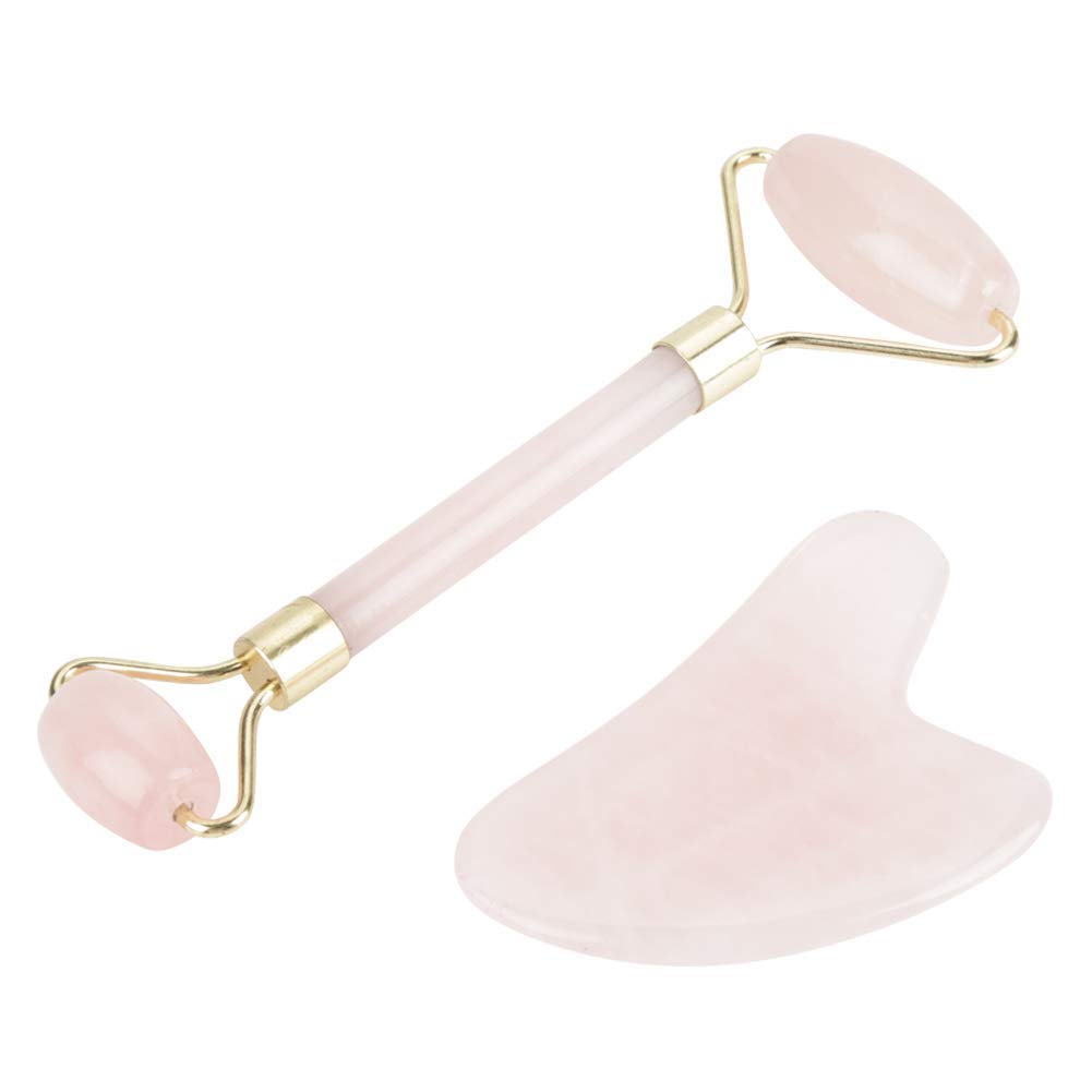 Jade Roller Real Crystal Crystal Stone Gua Sha Kit Herramienta de masajeador de ojos faciales para reducir las arrugas Ojos hinchados y desintoxicación de la piel