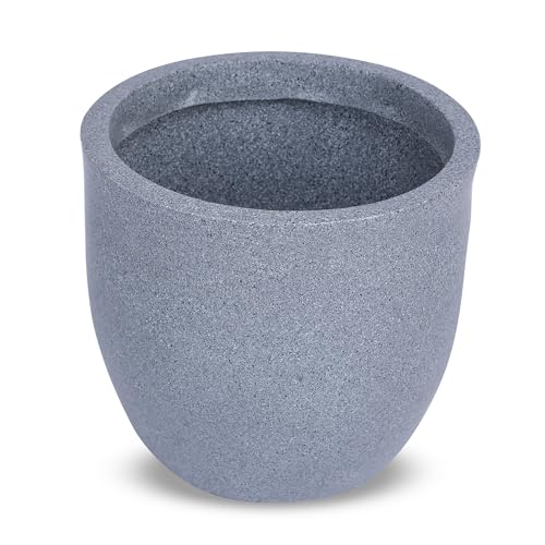 Image of BonKaso 14 inch Light Grey Pot - Tall, Durable & Lightweight Polymer Jaguar Round Planter for Indoor & Outdoor Use: Home, Office, Garden & Balcony (Gamla /Gamale)