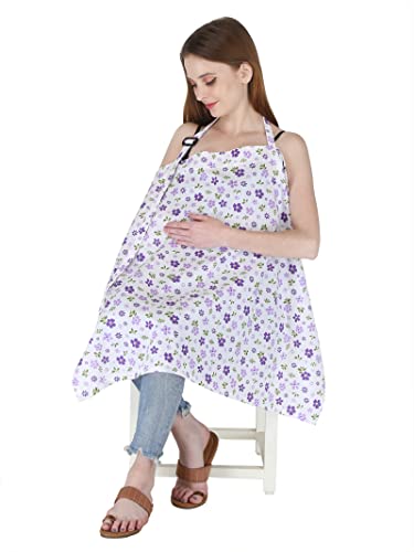 Image of Switchon Feeding Apron Cover Cotton Maternity Baby Breastfeeding Multipurpose for Mothers (Pink-Red) Floral Printed Proudly Made in India (Purple)