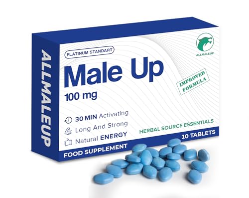 AllMaleUp Extra Strong Pills for Men - Natural Supplement for Enhanced Performance & Stamina - Fast-Acting Tablets - Food & Herbal Supplement - 10 Pills