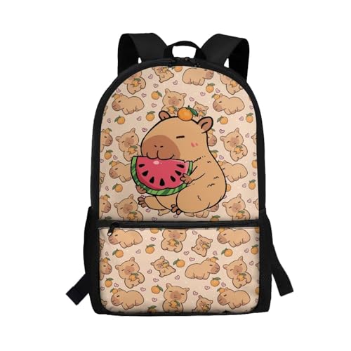 Luarisgur Mochila escolar para crianças, 43 cm Capivara melancia mochila escolar para meninas de 5 a 7 anos, leve, grande capacidade, capivara, mochila para livros para pré-escola primária