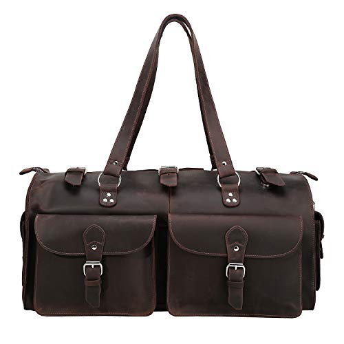 Polare 22'' Indiana Jones Looking Natural Full Grain Leather Weekender Carry On Duffle Duffel Bag For Men