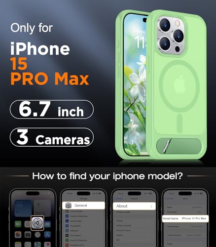 Image of Magnetic Compatible with iPhone 15 Pro Max Case, [Built-in Invisible Kickstand][Compatible with MagSafe][Military Grade Shockproof] Slim Translucent Matte Phone Case for iPhone 15 Pro Max 6.7 inch