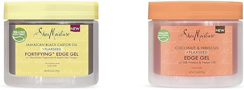 SheaMoisture Jamaican Black Castor Oil and Coconut Hibiscus Flaxseed Edge Control Gels for Curly Hair 3.5 oz 2-Pack