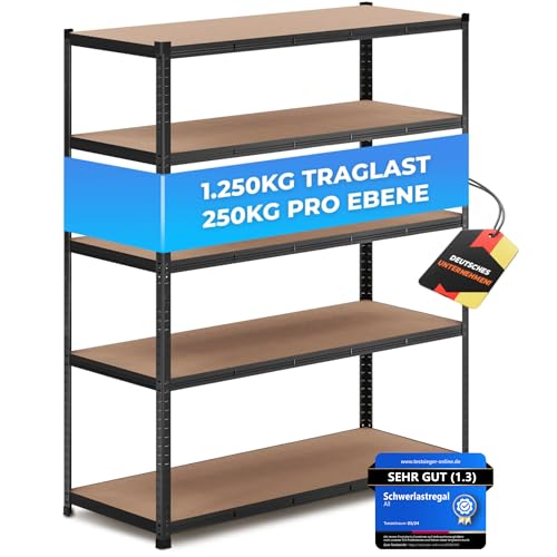 ALL Premium Schwerlastregal 180x150x60 cm Schwarz 1250kg Traglast, Schwerlastregal 60 cm tief geeignet als Lastenregal, Abstellraum Regal & Vorratsregal Speisekammer, Regal Metall Schwarz für Keller