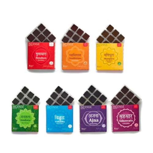 7 Chakra Incense Brick Set by Aromafume | 7 Trays x 9 Bricks | Smokeless Incense Set for Chakra Balance | Yoga & Meditation Gifts | Kit for Plexus, Root & more